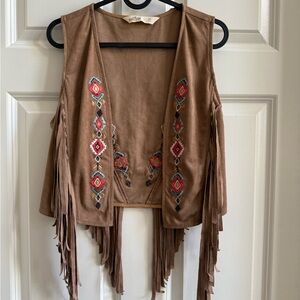 NWOT Bohemian Hollister Faux Suede Embroidered Fringe Vest